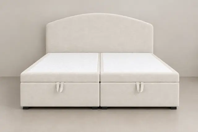 Boxspringbett mit Kopfteil Gebogen, Stoff Weiß