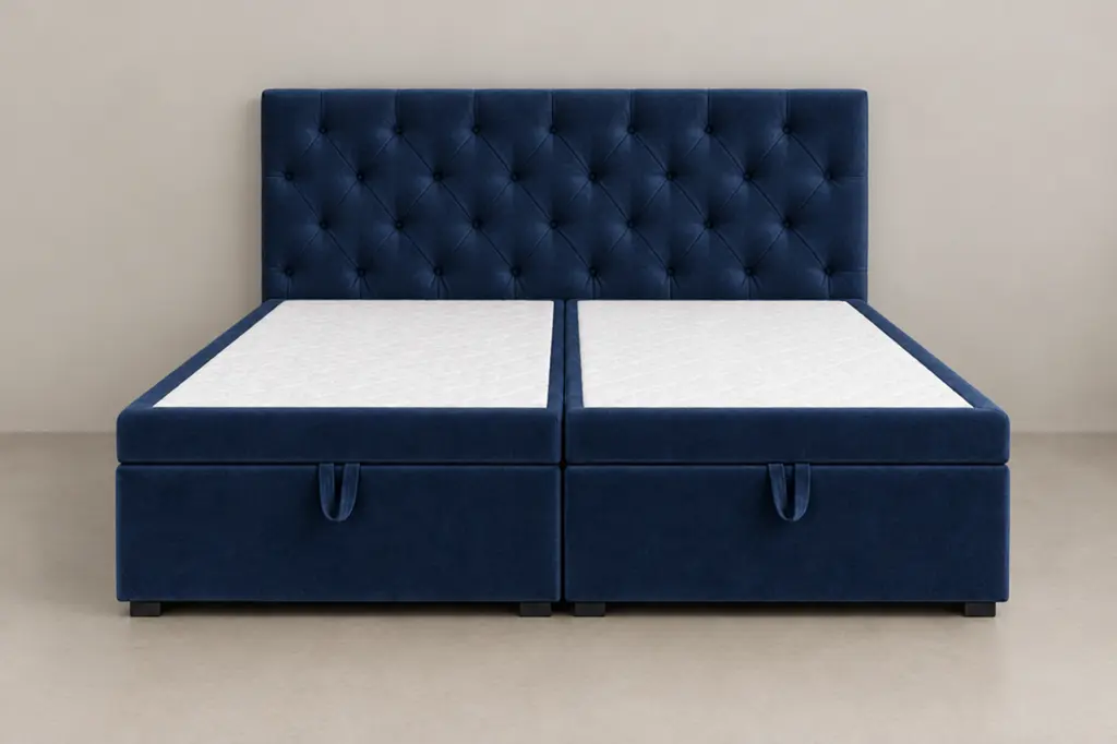 Boxspring 180 × 200 cm, hoofdbord capitonné, stof nachtblauw velours