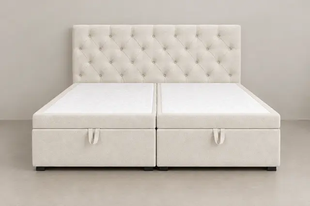 Boxspringbett mit Kopfteil Capitonné, Stoff Weiß