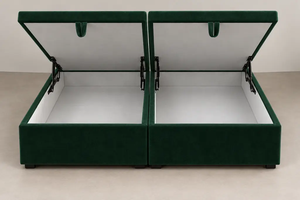 Open opbergruimte van een boxspring 180 × 200 cm, stof flessengroen velours
