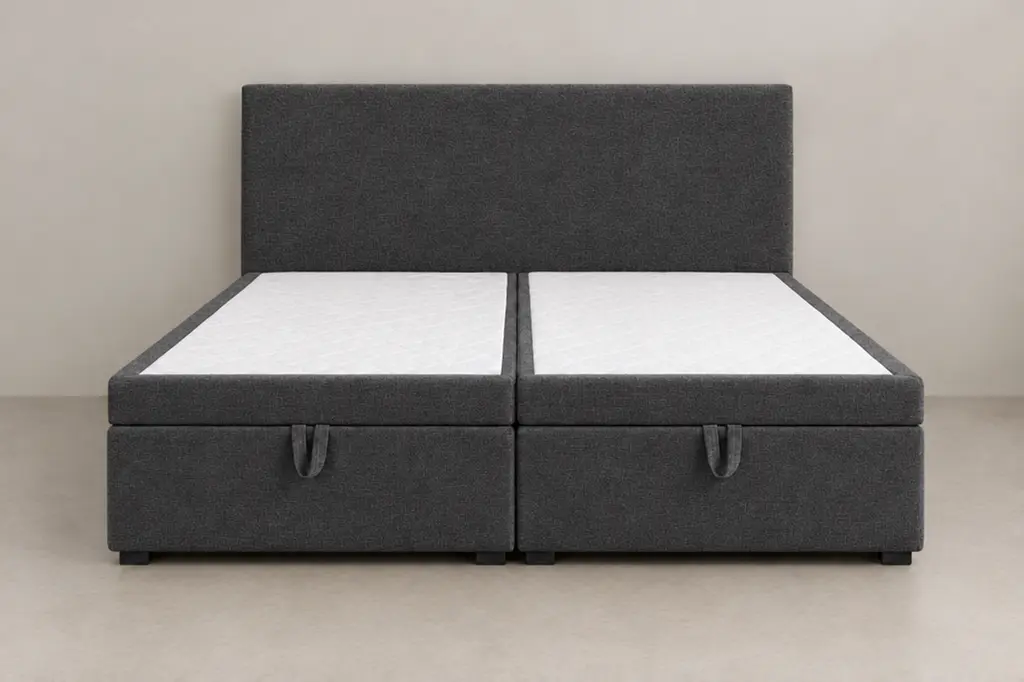 Boxspring 180 × 200 cm, hoofdbord strak, stof antraciet