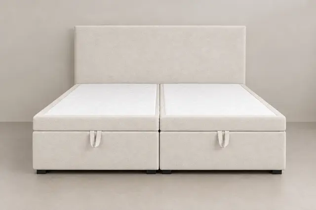 Boxspringbett mit Kopfteil Glatt, Stoff Weiß