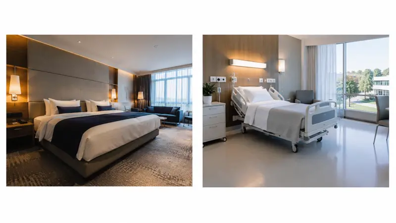 Hotelzimmer mit Doppelbett