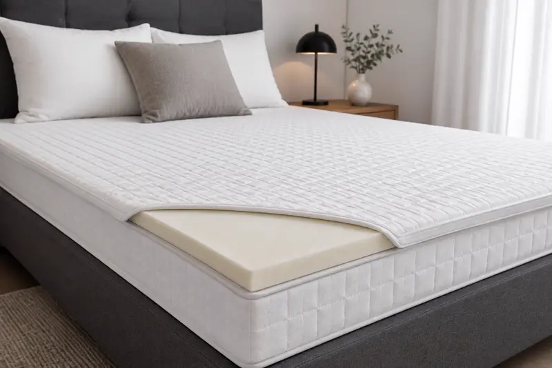 Topper auf einem Bett, mit sichtbarem Querschnitt