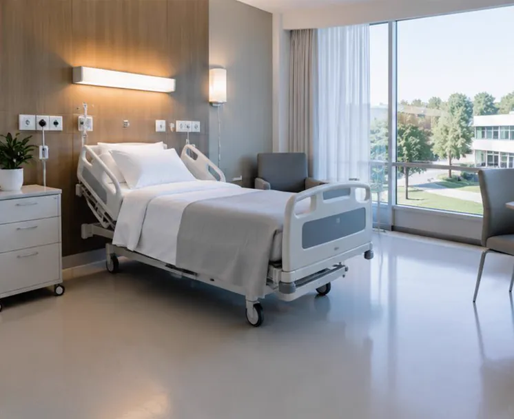 Chambre en institution de soins avec un lit médicalisé